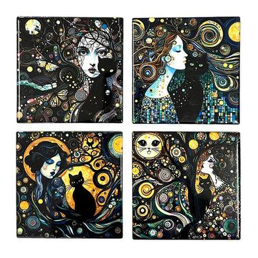 Gothic Cat Lady Ceramic Coaster Set